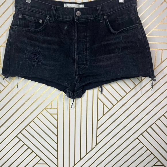 Reformation Black Distressed Denim Jeans Cut-Off Shorts‎ Size US 30 - Picture 3 of 11